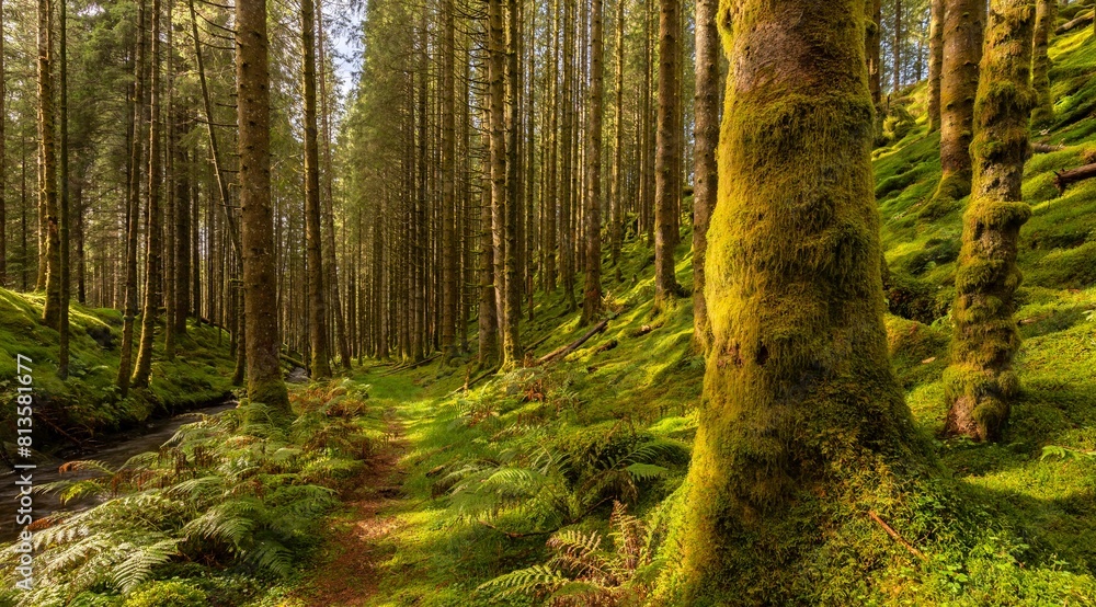 Obraz premium Beautiful shot of a mossy bright green forest