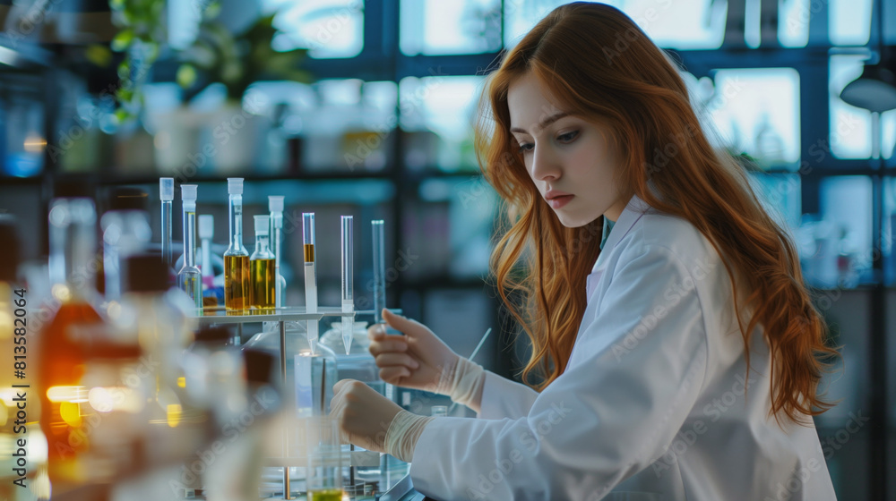 Young female scientist working on experiments in the laboratory. Young female scientist working on experiments in the laboratory.