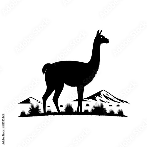 Highland Grace: Vector Vicuña Silhouette, Symbol of Elegance and Alpine Majesty- Minimalist Vicuna Vector- Vicuna Illustration.