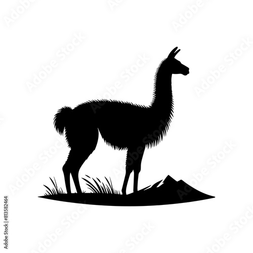 Highland Grace: Vector Vicuña Silhouette, Symbol of Elegance and Alpine Majesty- Minimalist Vicuna Vector- Vicuna Illustration.