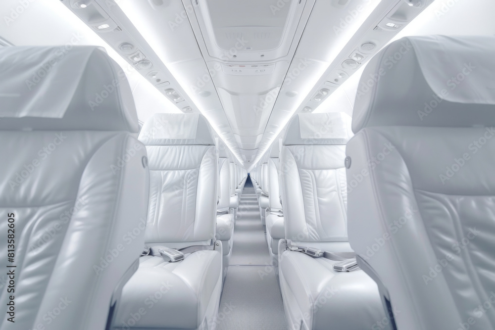 Obraz premium Empty passenger seats in cabin of the aircraft. Plane interior. Business class
