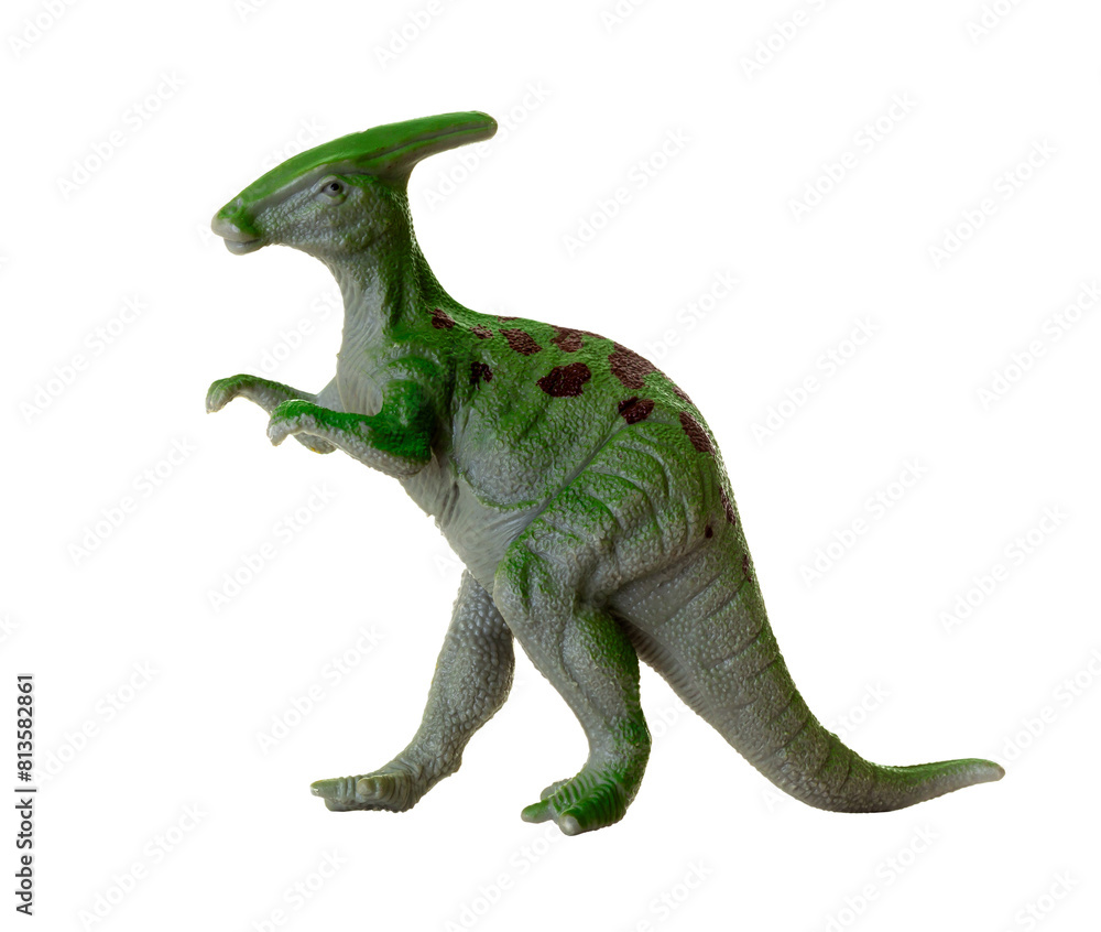 Fototapeta premium Parasaurolophus dinosaur toy, herbivorous reptile from the jurassic and cretaceous eras.