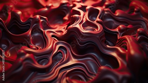 Intriguing abstract shapes resembling molten lava in shades of crimson