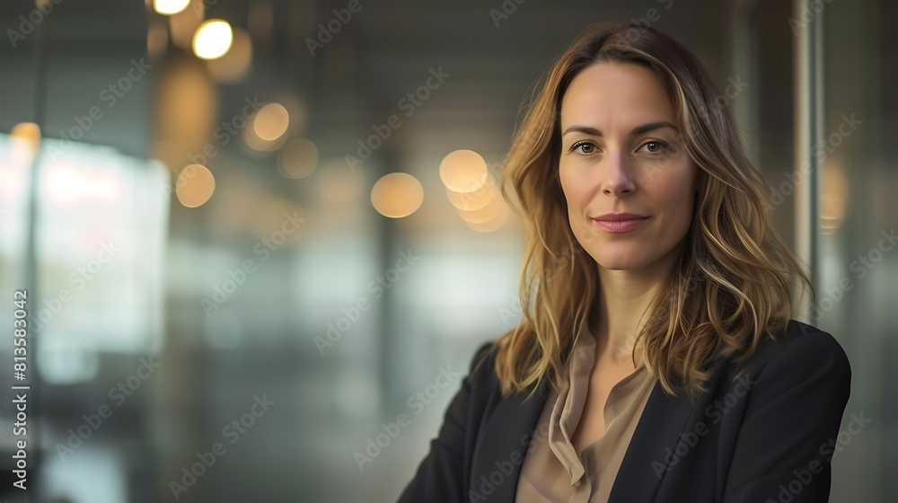 Fototapeta premium Portrait of Female CEO in Corporate Office Setting, Portrait, female CEO, corporate office setting