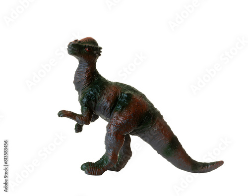 Toy replica of a pachycephalosaur isolated on a white background photo