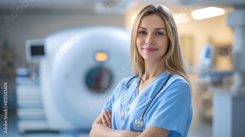 Obraz na płótnie Female Radiologist Portrait with Radiology Equipment, Radiologist, portrait, equipment w salonie