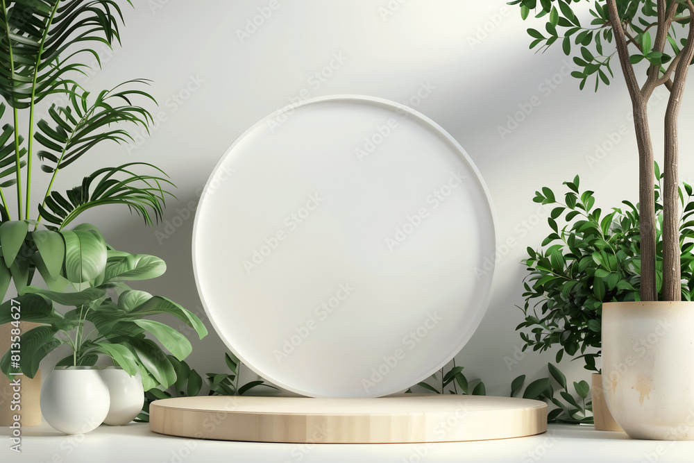 blank podium display circle in scandinavian and tree blank podium display circle in scandinavian and tree