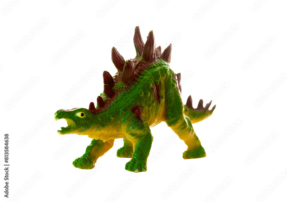Fototapeta premium Realistic plastic model of a Stegosaurus dinosaur on white background.