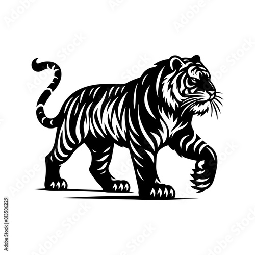 Jungle Sovereign: Vector Tiger Silhouette, Embodiment of Power and Majesty- Minimalist Tiger Vector- Tiger Illustration.