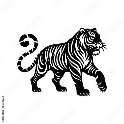 Jungle Sovereign: Vector Tiger Silhouette, Embodiment of Power and Majesty- Minimalist Tiger Vector- Tiger Illustration.