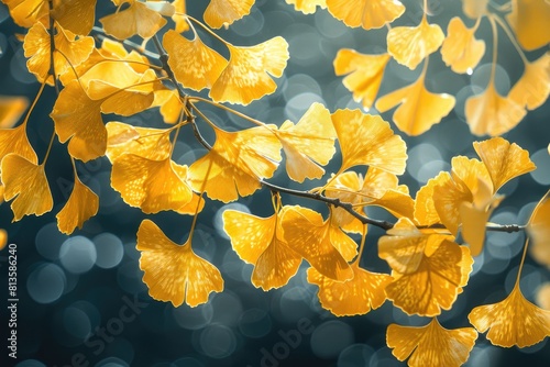 Ginkgo Leaves. Natural leaf texture background. Branches of a ginkgo tree