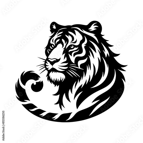 Jungle Sovereign: Vector Tiger Silhouette, Embodiment of Power and Majesty- Minimalist Tiger Vector- Tiger Illustration.