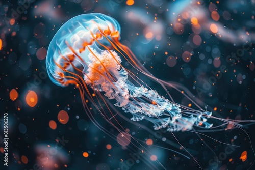 Glowing jellyfish in the sea. © Lubos Chlubny