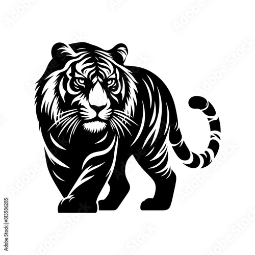Jungle Sovereign: Vector Tiger Silhouette, Embodiment of Power and Majesty- Minimalist Tiger Vector- Tiger Illustration.