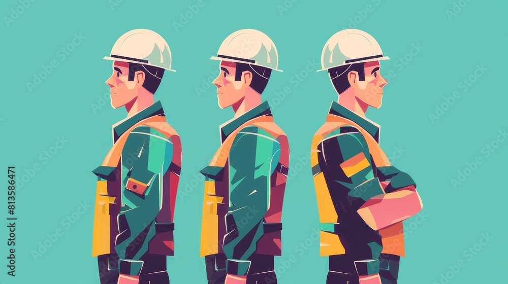 Engineer in uniform flat design side view on-site service theme water color Triadic Color Scheme