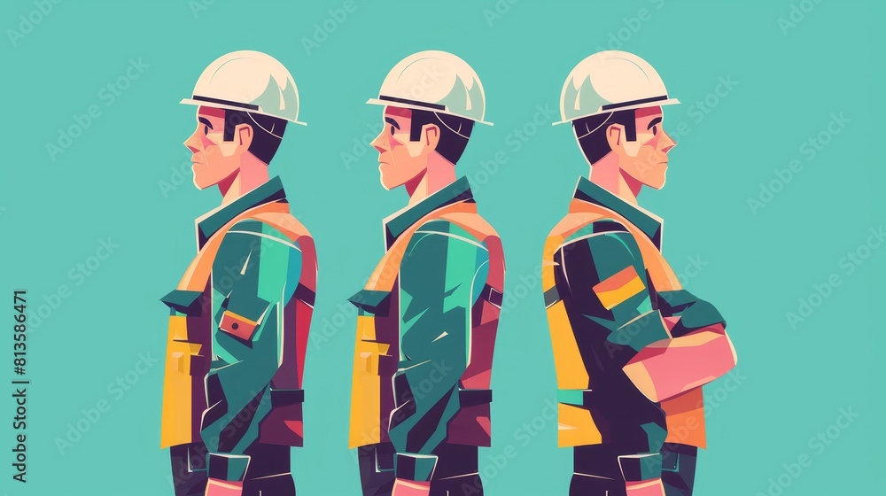 Engineer in uniform flat design side view on-site service theme water color Triadic Color Scheme Engineer in uniform flat design side view on-site service theme water color Triadic Color Scheme