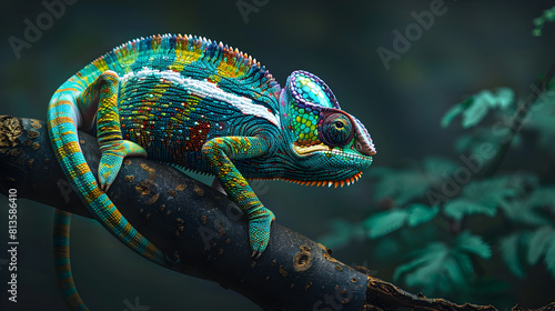 Intricate Beauty of Nature: Veiled Chameleon in Its Natural Habitat photo
