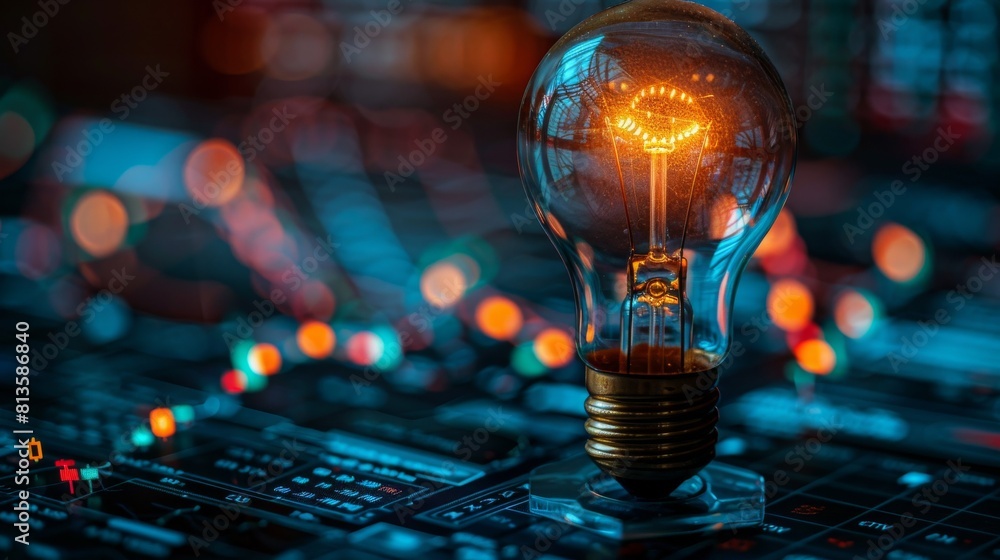 A light bulb is lit up on a computer monitor