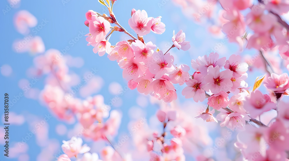 abstract blossoming sakura tree with pink and white flowers against a blue sky abstract blossoming sakura tree with pink and white flowers against a blue sky