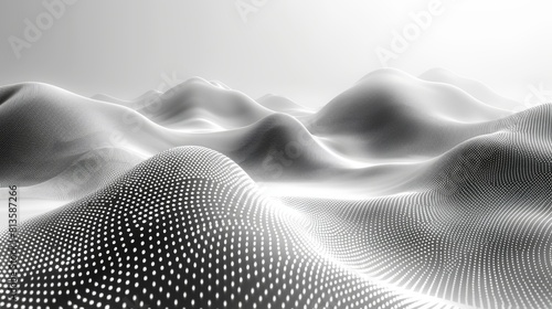 An abstract mountain background modern featuring fading dots, halftone and dot grunge textures. Suitable for use as artwork, wall art, covers, and interior design applications.