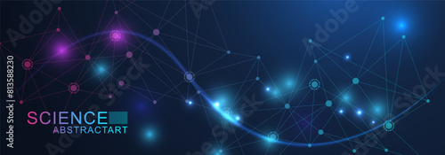 AI technology abstract background. AI generative art creative banner concept in the digital style. High tech poster with place for text. Futuristic design element.