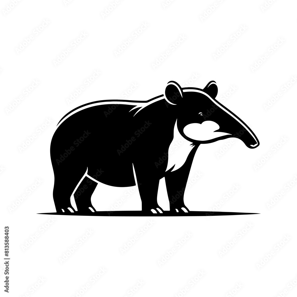 Obraz premium Dappled Wanderer: Vector Tapir Silhouette- Emblem of Forest Mystery and Gentleness- Illustration of Tapir- Minimalist Tapir Vector.