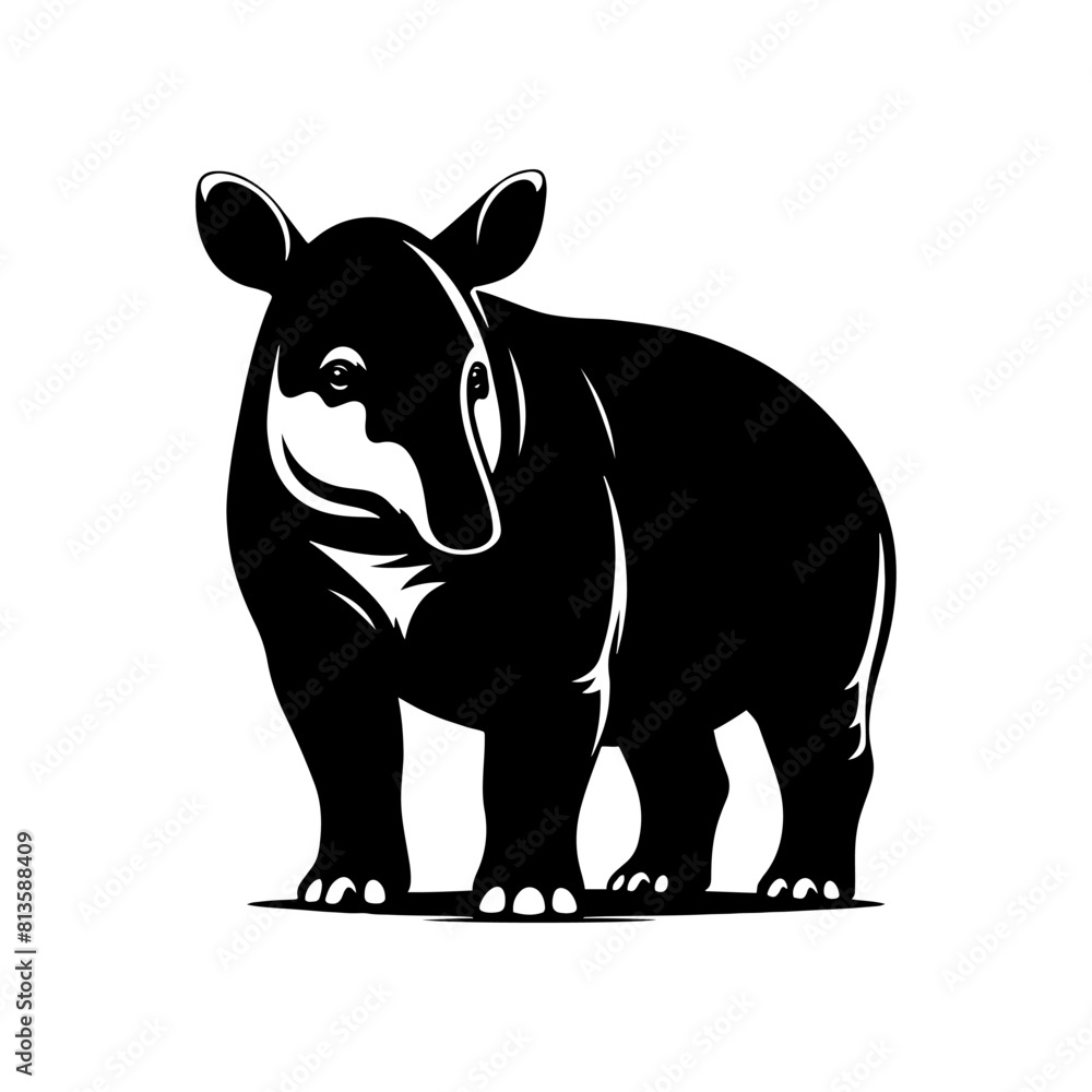 Fototapeta premium Dappled Wanderer: Vector Tapir Silhouette- Emblem of Forest Mystery and Gentleness- Illustration of Tapir- Minimalist Tapir Vector.