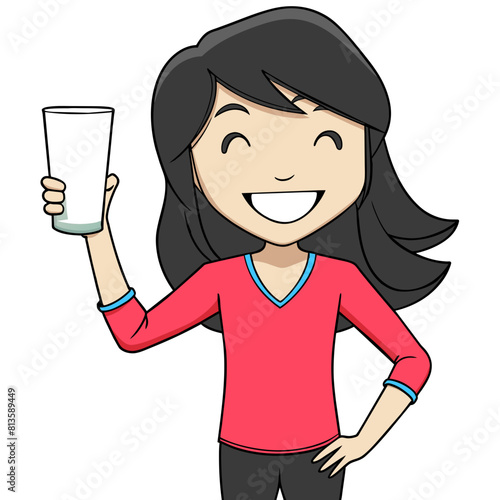 Beautiful Girl with Milk Glass Cartoon Character vector
