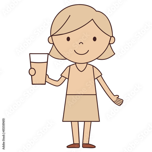 Beautiful Girl with Milk Glass Cartoon Character vector
