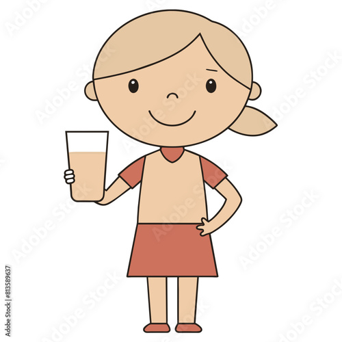 Beautiful Girl with Milk Glass Cartoon Character vector 