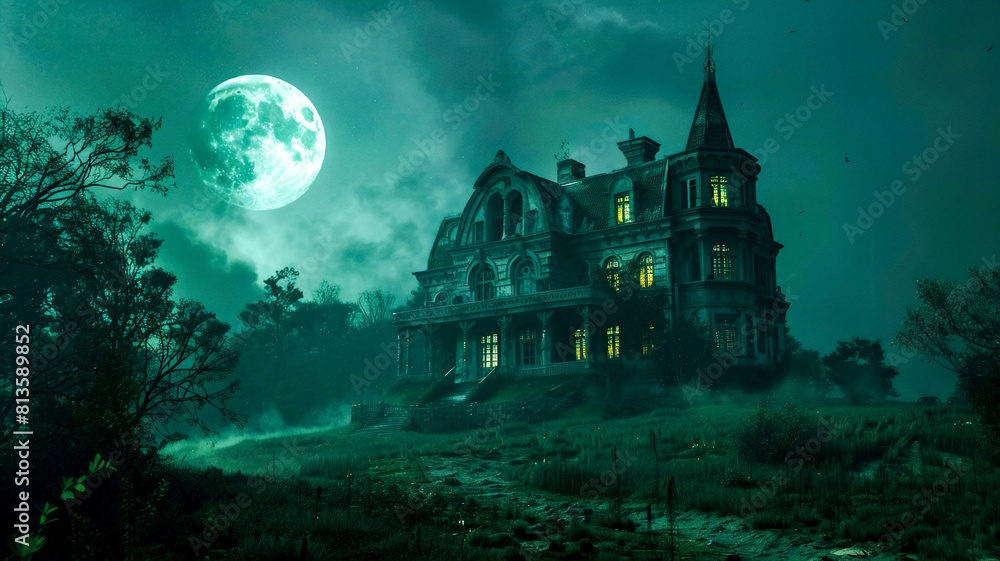 Fantasy horror haunted house with creepy tree illustration background ... Fantasy horror haunted house with creepy tree illustration background ...