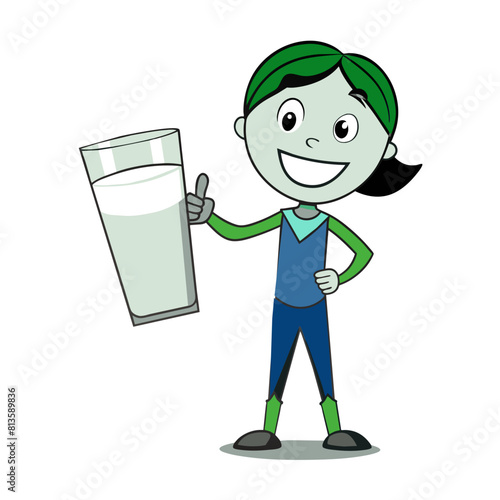 Beautiful Girl with Milk Glass Cartoon Character vector
