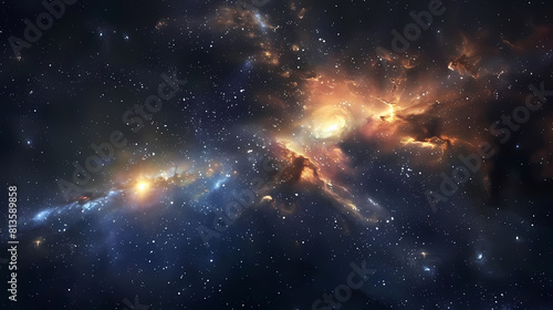abstract deep space odyssey wallpaper featuring a stunning view of the vastness of space  with a distant galaxy and a distant galaxy cluster visible in the background