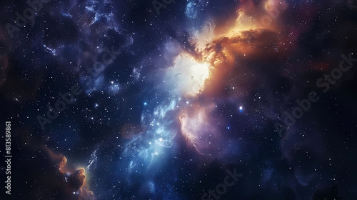 abstract deep space odyssey wallpaper featuring a vast expanse of space, with a distant galaxy and a distant planet visible in the distance © YOGI C