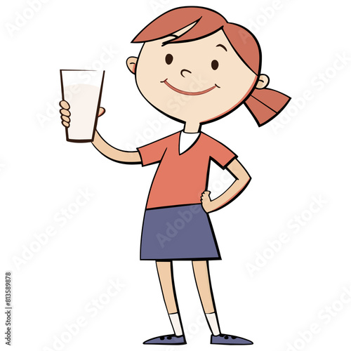 Beautiful Girl with Milk Glass Cartoon Character vector
