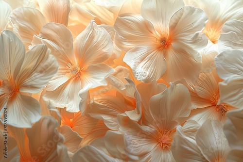 A close up of a bunch of white flowers with a soft, warm glow © itchaznong
