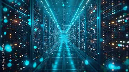A high-tech data center  with rows of glowing servers that Uphold Data Integrity.