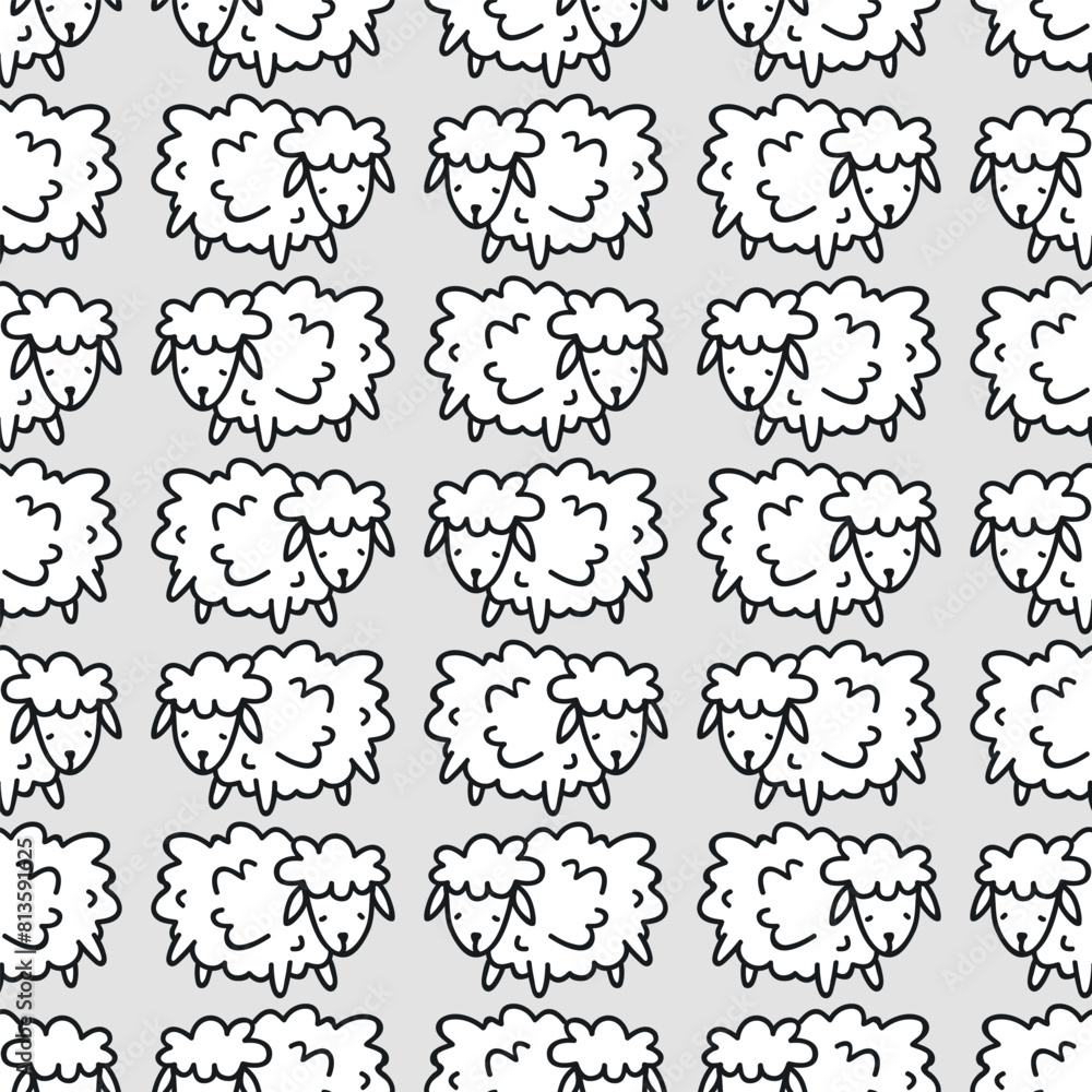 Seamless pattern with funny sheep. Print for textile, wallpaper, covers, surface. For fashion fabric in doodle style Seamless pattern with funny sheep. Print for textile, wallpaper, covers, surface. For fashion fabric in doodle style