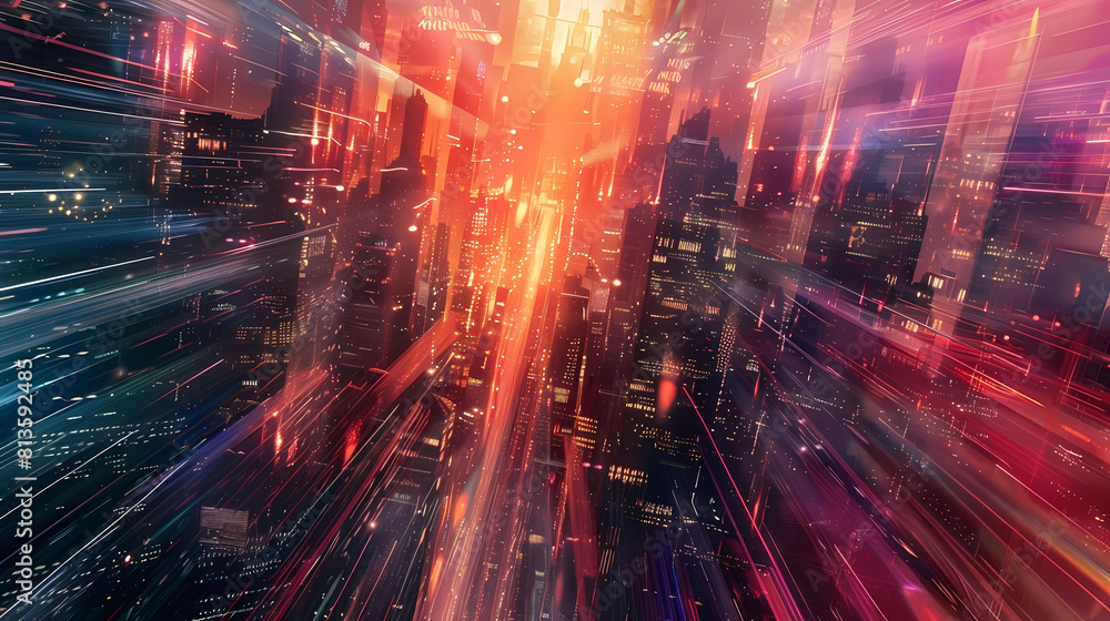 abstract futuristic metropolis with lights in the distance abstract futuristic metropolis with lights in the distance