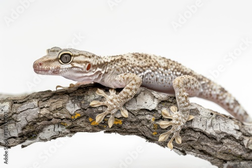 Exotic tree-dwelling gecko photo on white isolated background