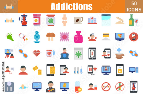 Addictions Icons Set.Web and mobile icons.Vector illustration