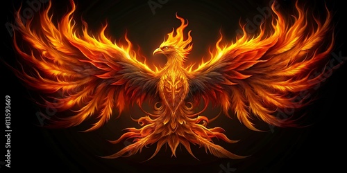 Fire phoenix concept on black background photo
