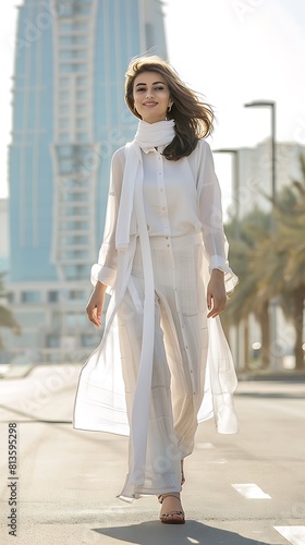 Obraz na płótnie Fashionable Kuwaiti Model in Clean Urban Environment, Fashionable, Kuwaiti model, clean urban environment w salonie