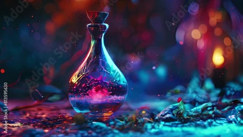 magic potion in a beautiful glass bottle photo