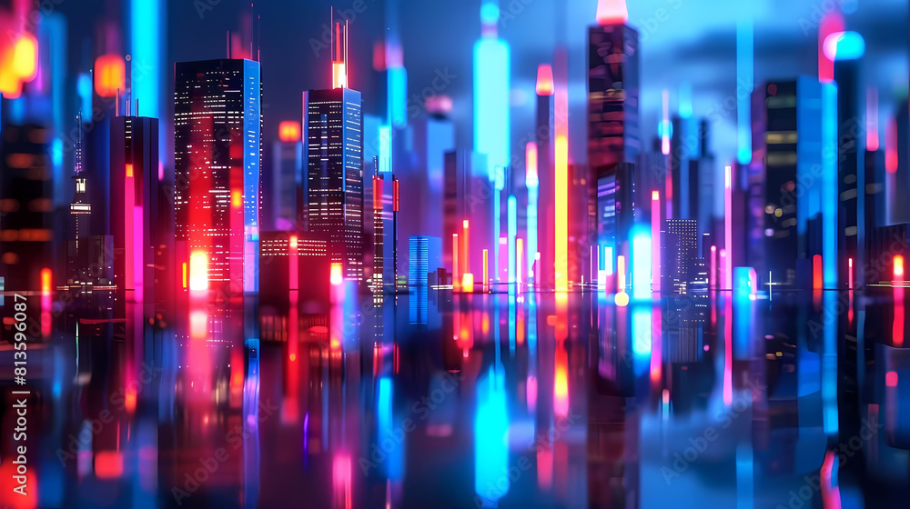 abstract neon cityscape featuring a towering skyscraper, a bustling street with colorful lights, and a bustling river flowing through the center abstract neon cityscape featuring a towering skyscraper, a bustling street with colorful lights, and a bustling river flowing through the center