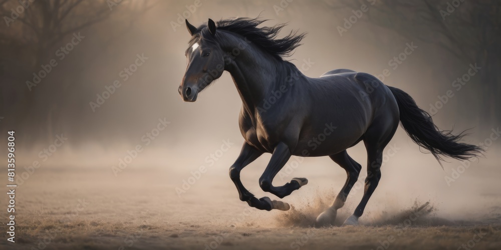 Galloping black horse Galloping black horse