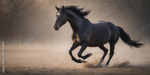 Galloping black horse