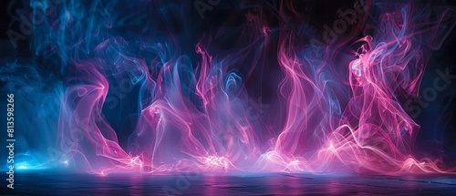 Ribbons of pink and blue light cascading in an abstract ballet photo