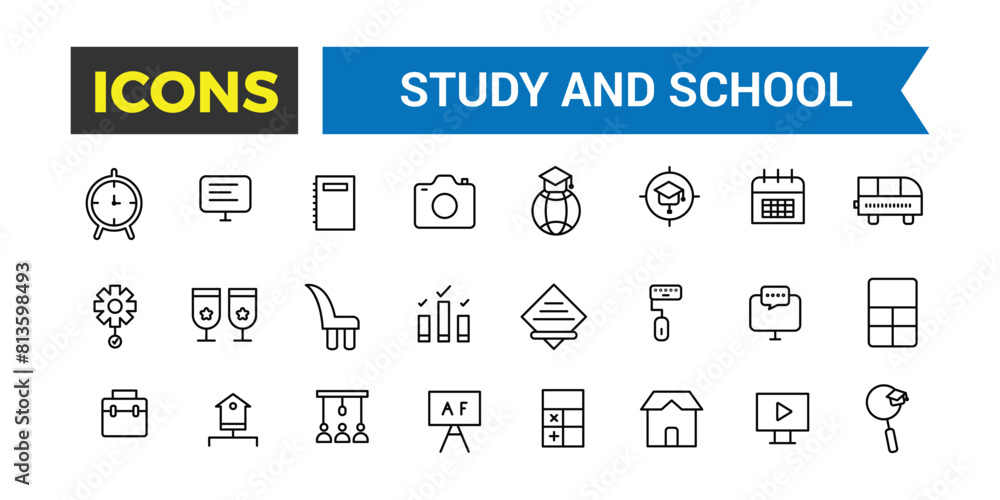 Study And School Line Icons Collection, Big Ui Icon Set In A Flat Design, Thin Outline Icons Pack, Vector Illustration Study And School Line Icons Collection, Big Ui Icon Set In A Flat Design, Thin Outline Icons Pack, Vector Illustration