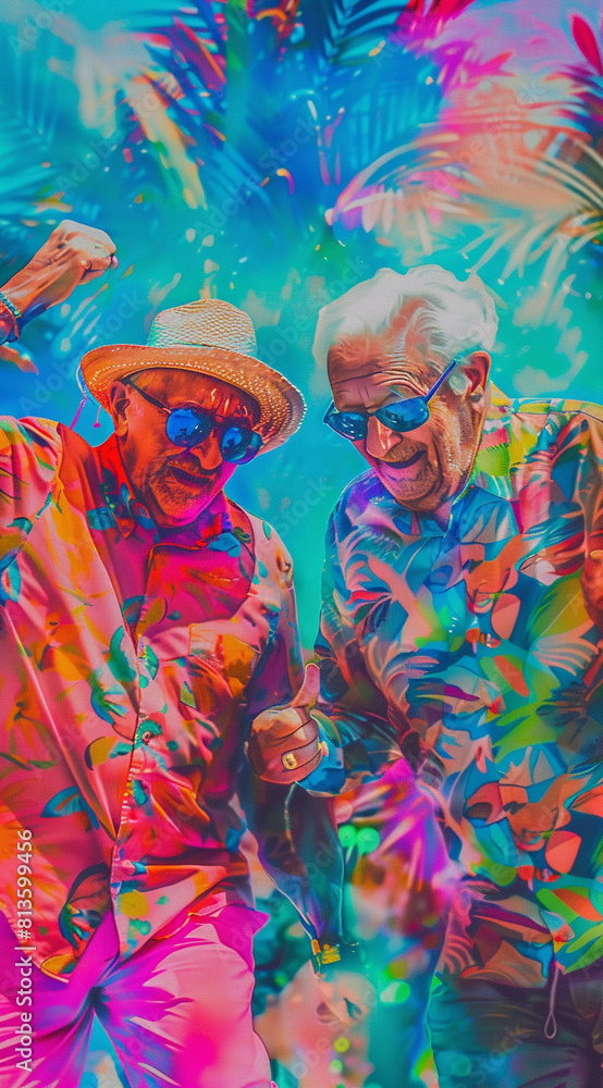 Fototapeta premium two people dancing, wearing sunglasses for old age